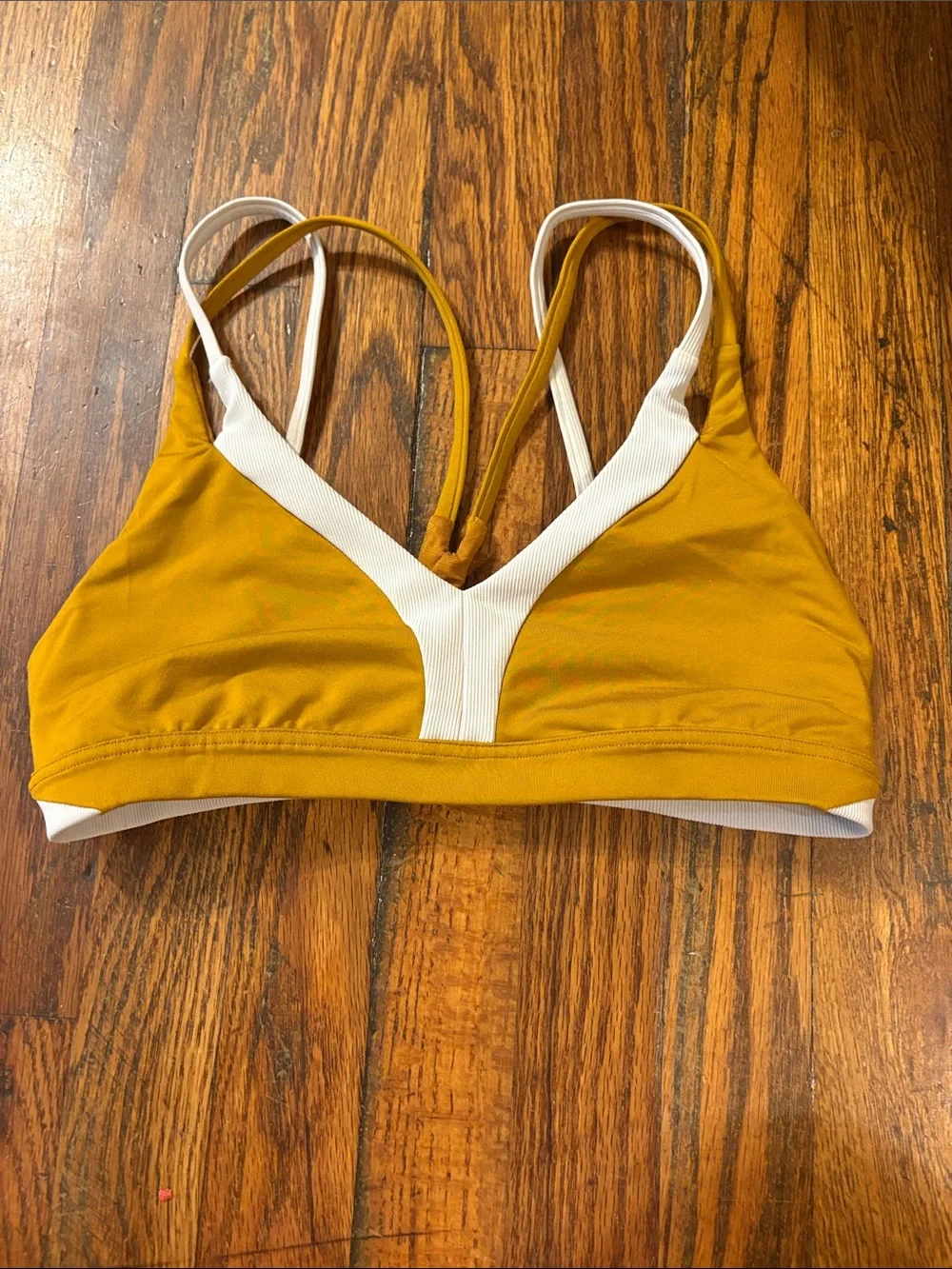 🎉lululemon athletica Mustard Yellow with White V-Neck Sports Bra!